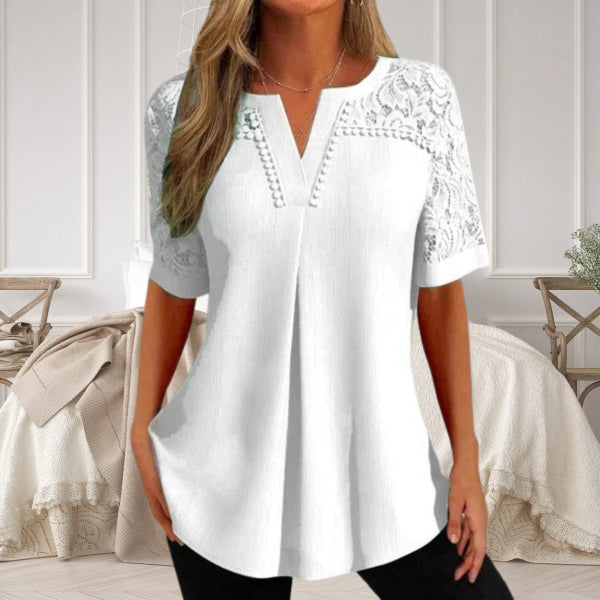Michaela | Women's V-Neck Blouse with Lace Sleeves, Casual