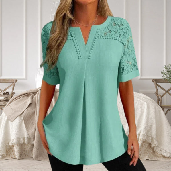 Michaela | Women's V-Neck Blouse with Lace Sleeves, Casual