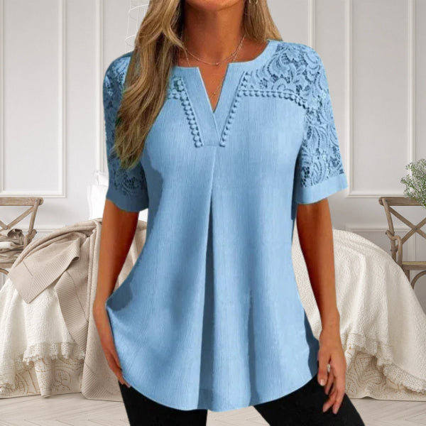 Michaela | Women's V-Neck Blouse with Lace Sleeves, Casual