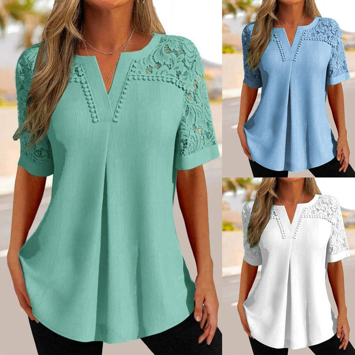 Michaela | Women's V-Neck Blouse with Lace Sleeves, Casual