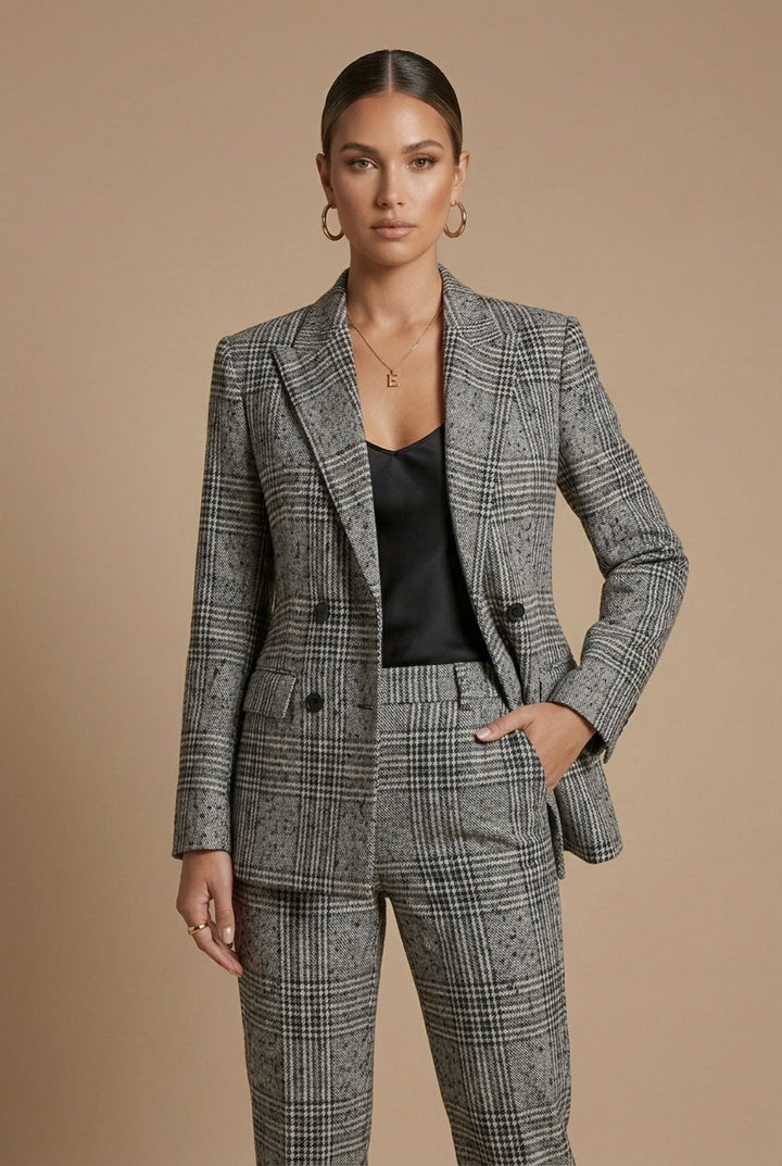 Women's Plaid Blazer and Pants Set - Relaxed Fit