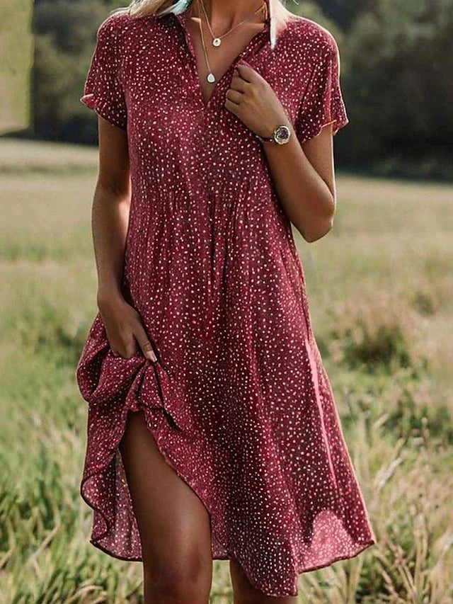 Emily | Women's Cotton Midi Dress, Short-Sleeve Shirt Style