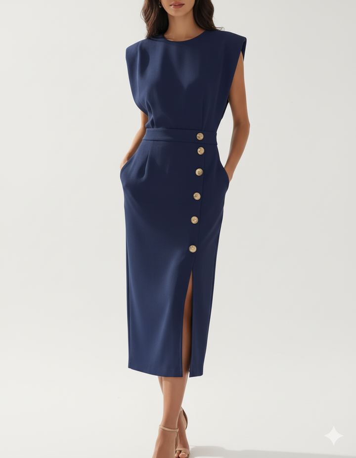 Women's Midi Dress - Tailored Fit Cotton - Side Slit
