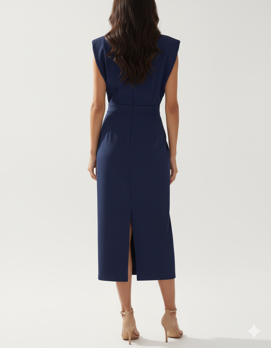 Women's Midi Dress - Tailored Fit Cotton - Side Slit