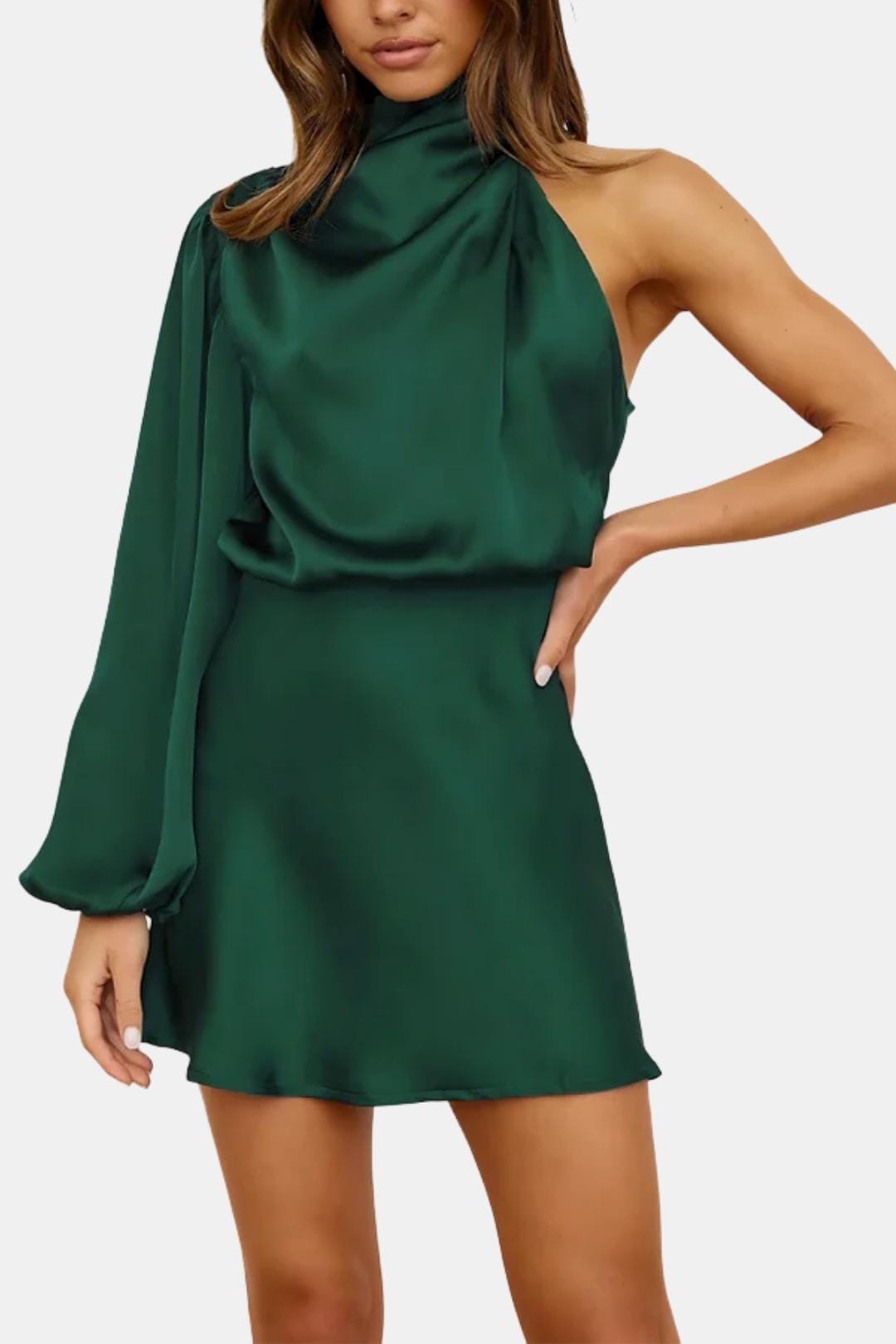 Olive | Women's One Shoulder Fitted Mini Dress, Evening