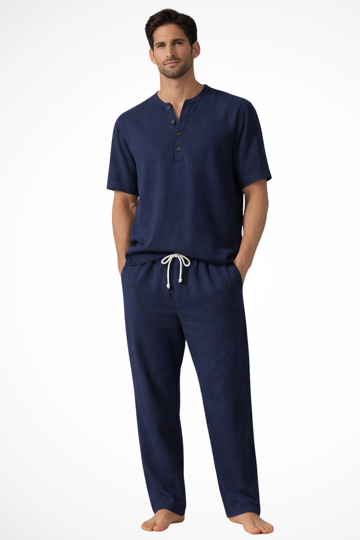 Men's Casual Cotton Linen Co-ord Set - Summer Outfit