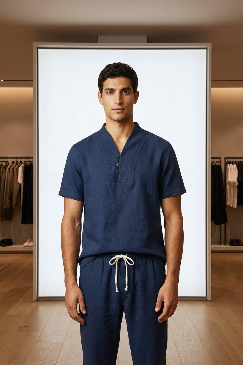 Men's Casual Cotton Linen Co-ord Set - Summer Outfit