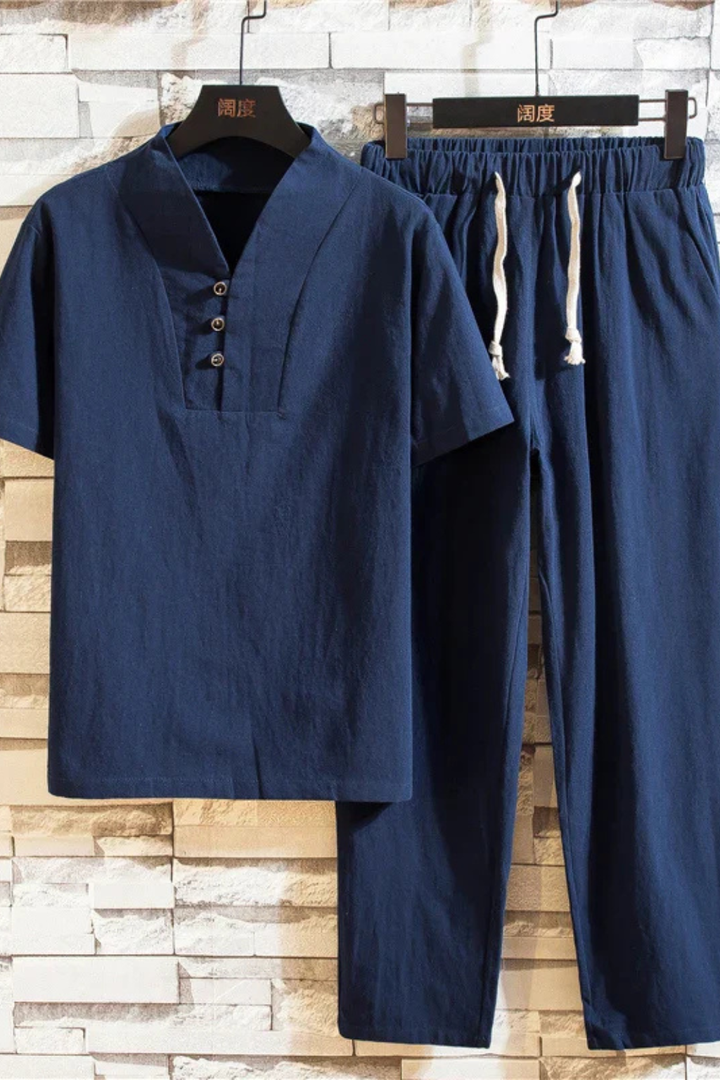 Men's Casual Cotton Linen Co-ord Set - Summer Outfit