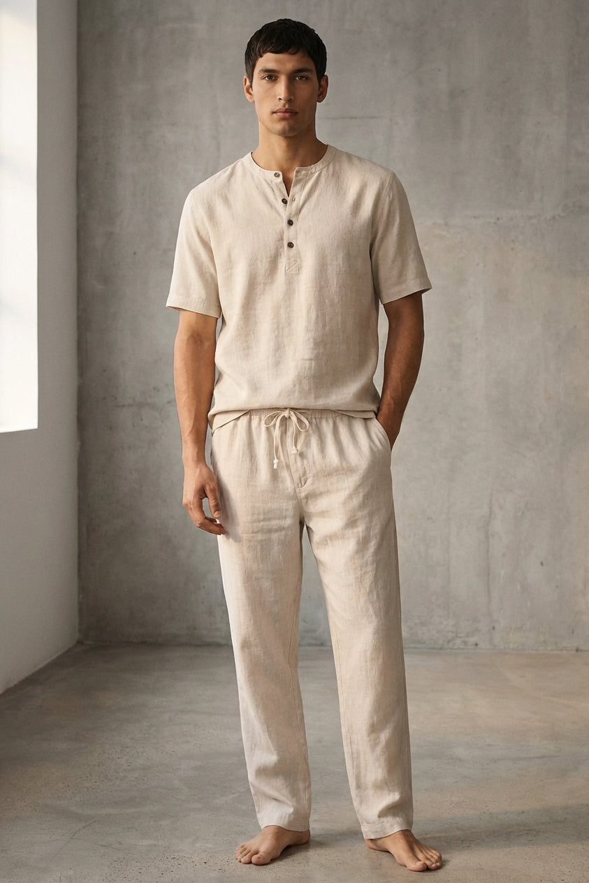 Men's Casual Cotton Linen Co-ord Set - Summer Outfit