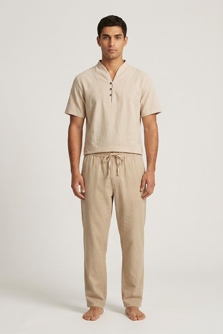 Men's Casual Cotton Linen Co-ord Set - Summer Outfit