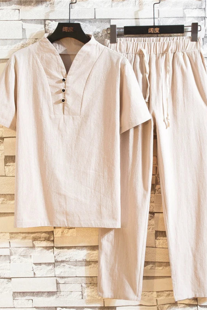 Men's Casual Cotton Linen Co-ord Set - Summer Outfit