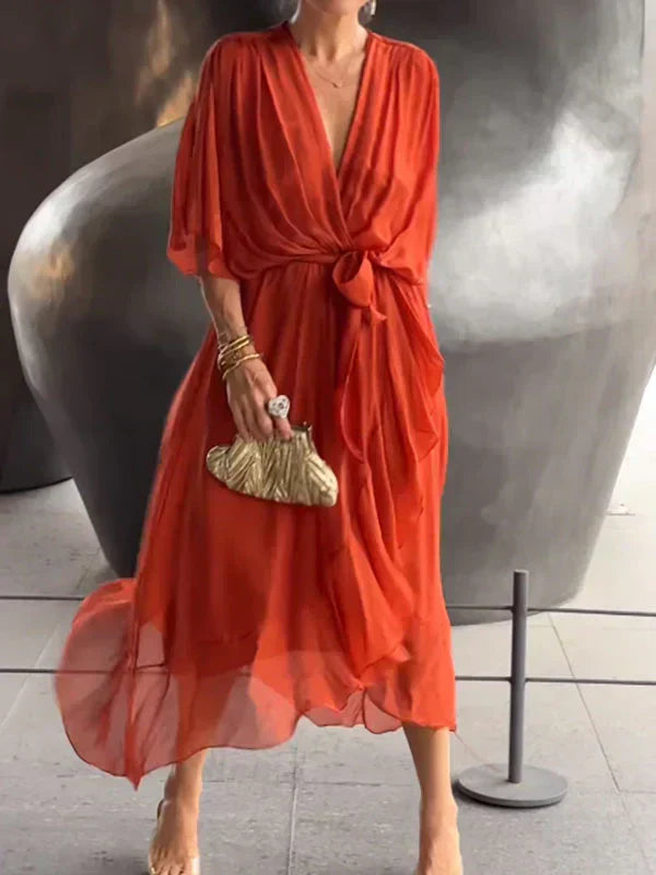 Emily | Women's Flowy Casual Midi Dress, Everyday Wear