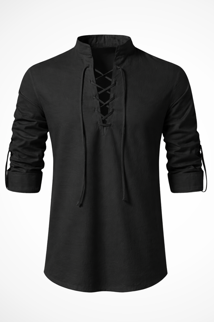 Men's Casual Linen Lace-Up Shirt - Summer Vacation
