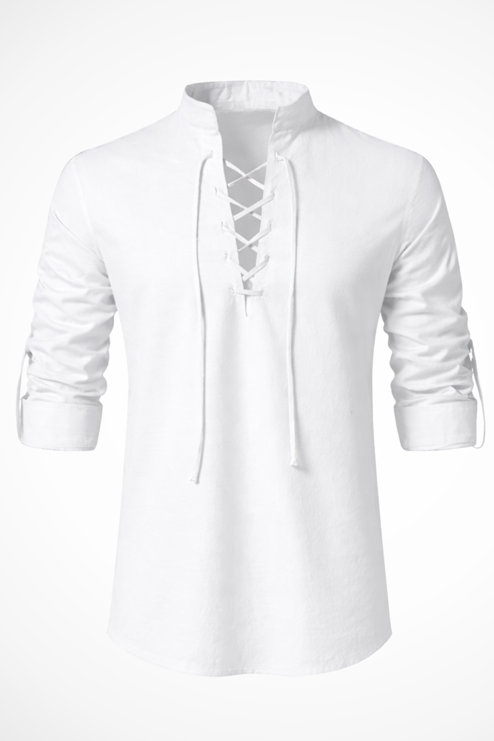 Men's Casual Linen Lace-Up Shirt - Summer Vacation