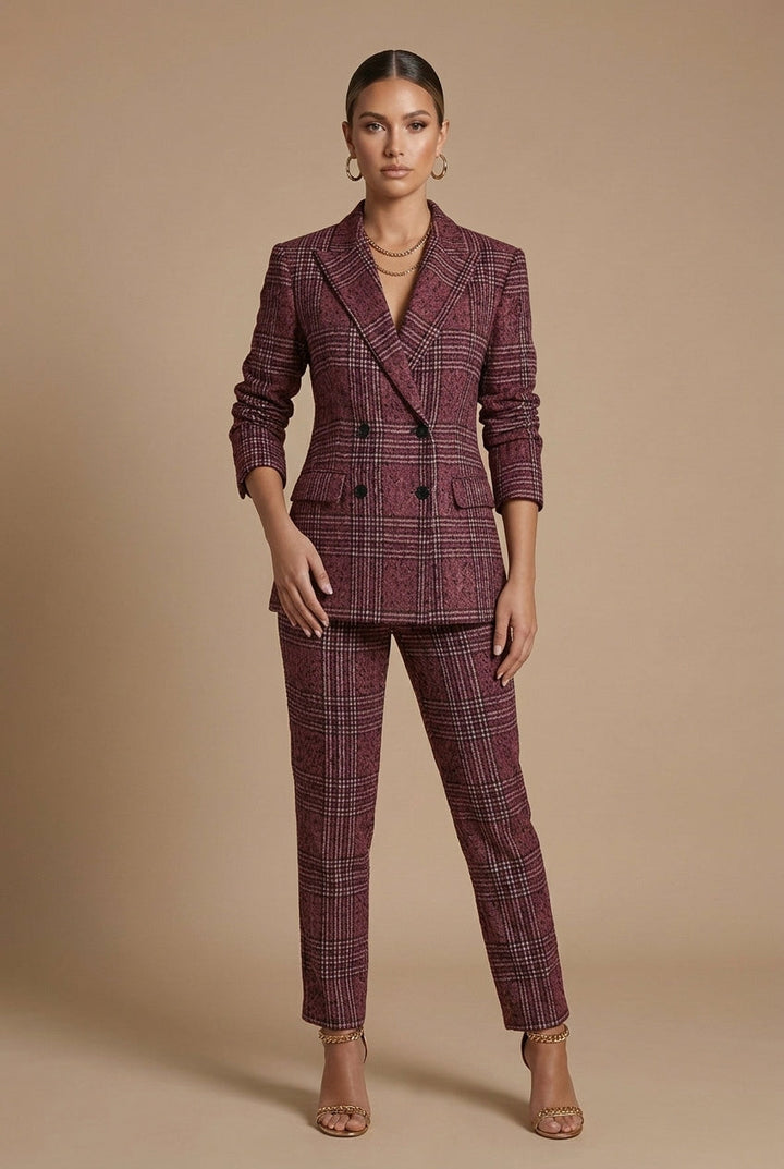 Women's Plaid Blazer and Pants Set - Relaxed Fit