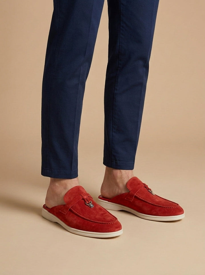 Men's Suede Mule Loafers - Open Back - Flat Sole