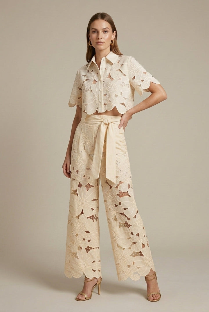 Women's Lace Crop Top and Pants Set - Lightweight