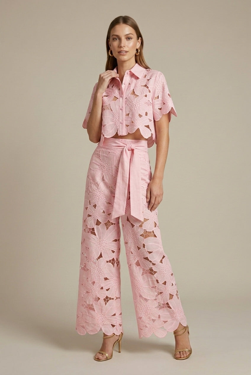 Women's Lace Crop Top and Pants Set - Lightweight
