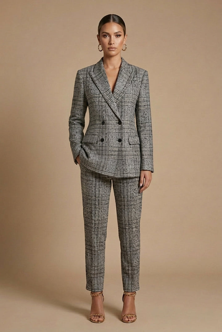 Women's Plaid Blazer and Pants Set - Relaxed Fit