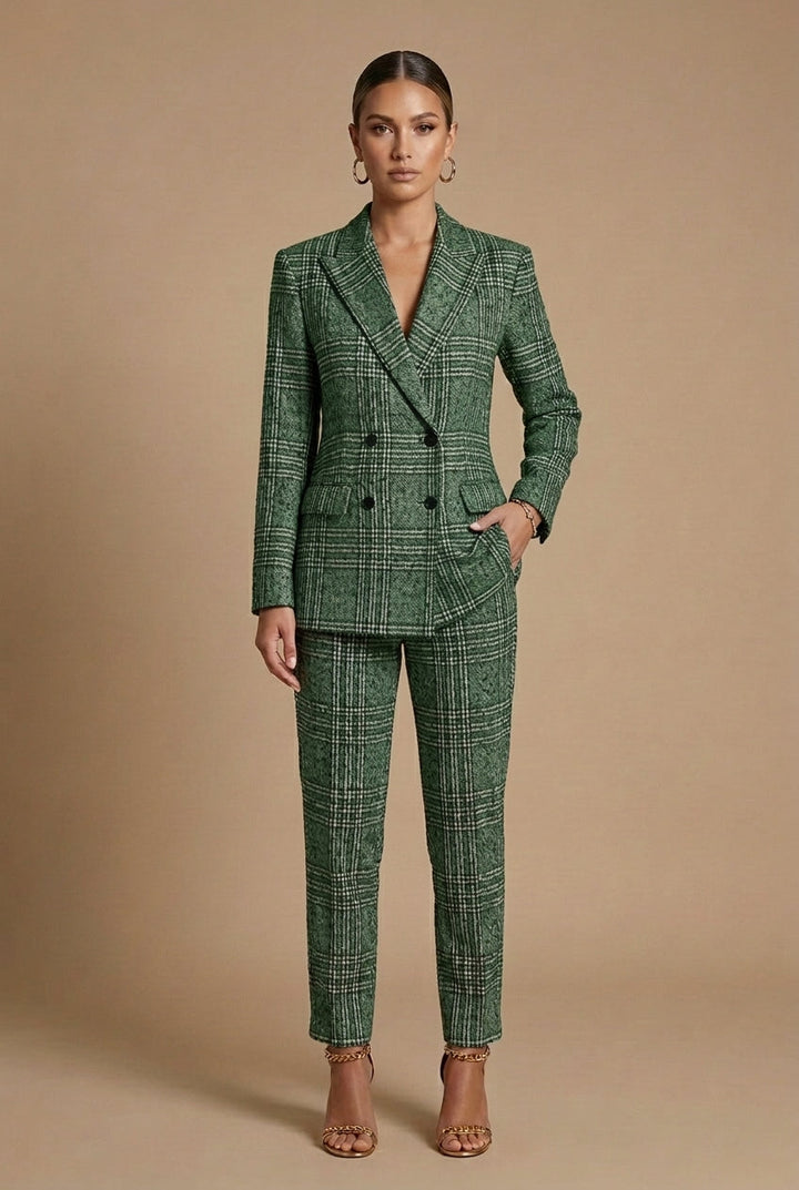 Women's Plaid Blazer and Pants Set - Relaxed Fit