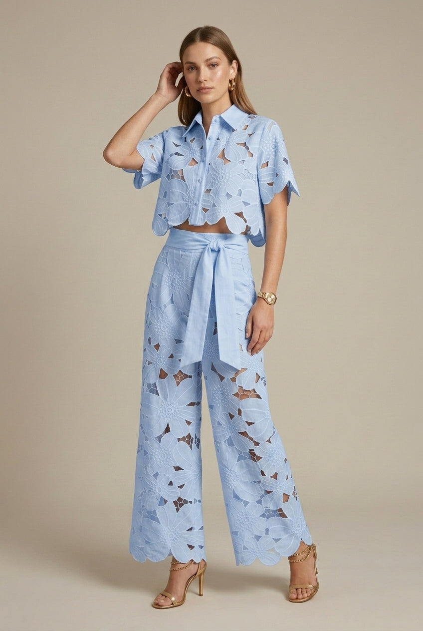 Women's Lace Crop Top and Pants Set - Lightweight