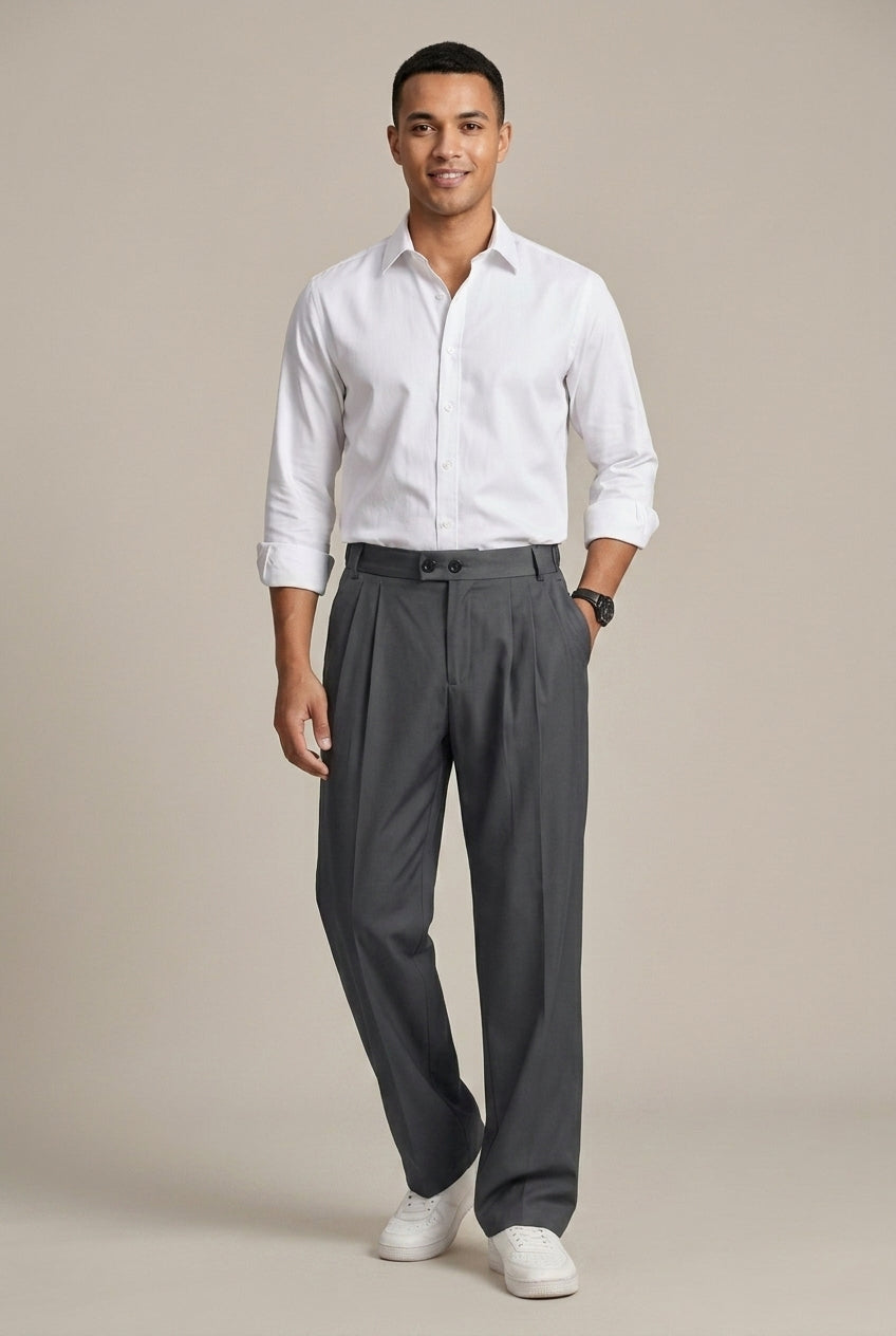 Men's Pleated Wide-Leg Trousers - Relaxed Fit