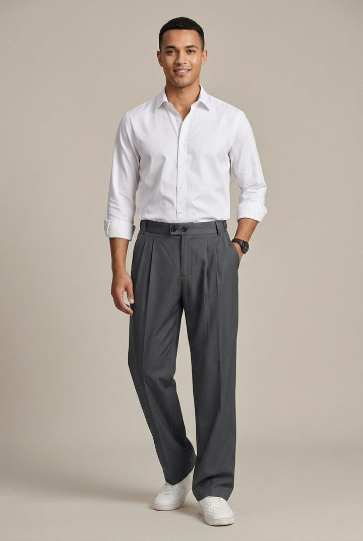 Men's Pleated Wide-Leg Trousers - Relaxed Fit