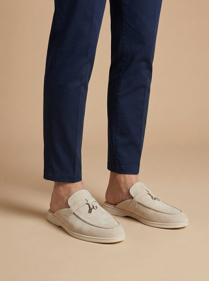 Men's Suede Mule Loafers - Open Back - Flat Sole