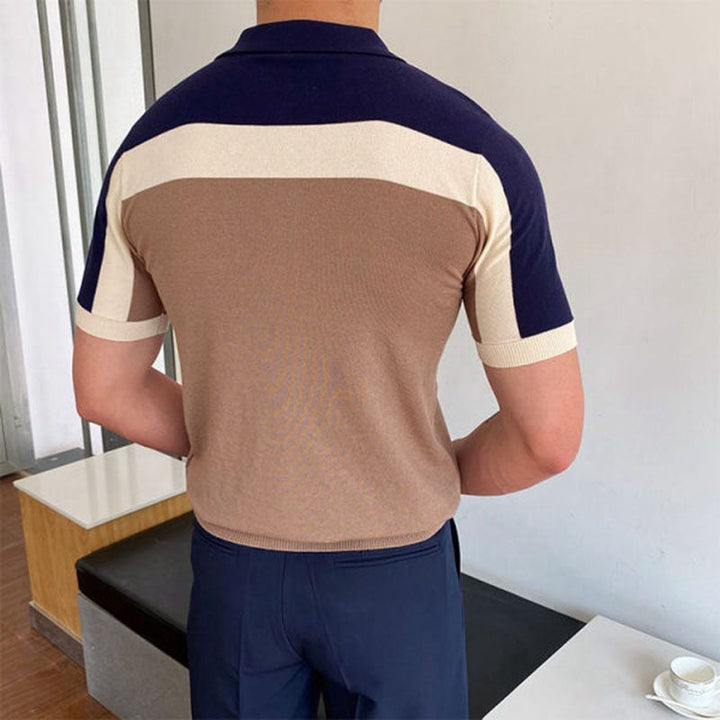 Men's Casual Color Block Cotton Polo Top - Summer Style