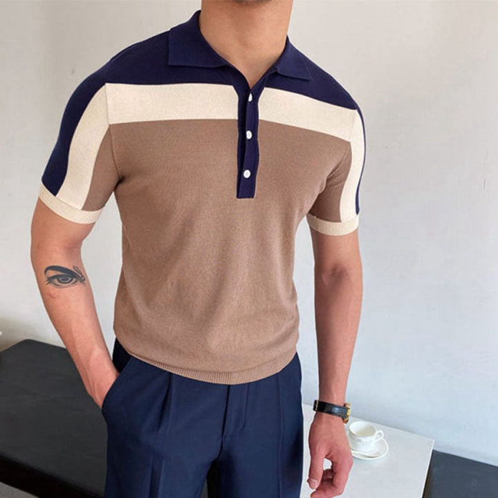 Men's Casual Color Block Cotton Polo Top - Summer Style