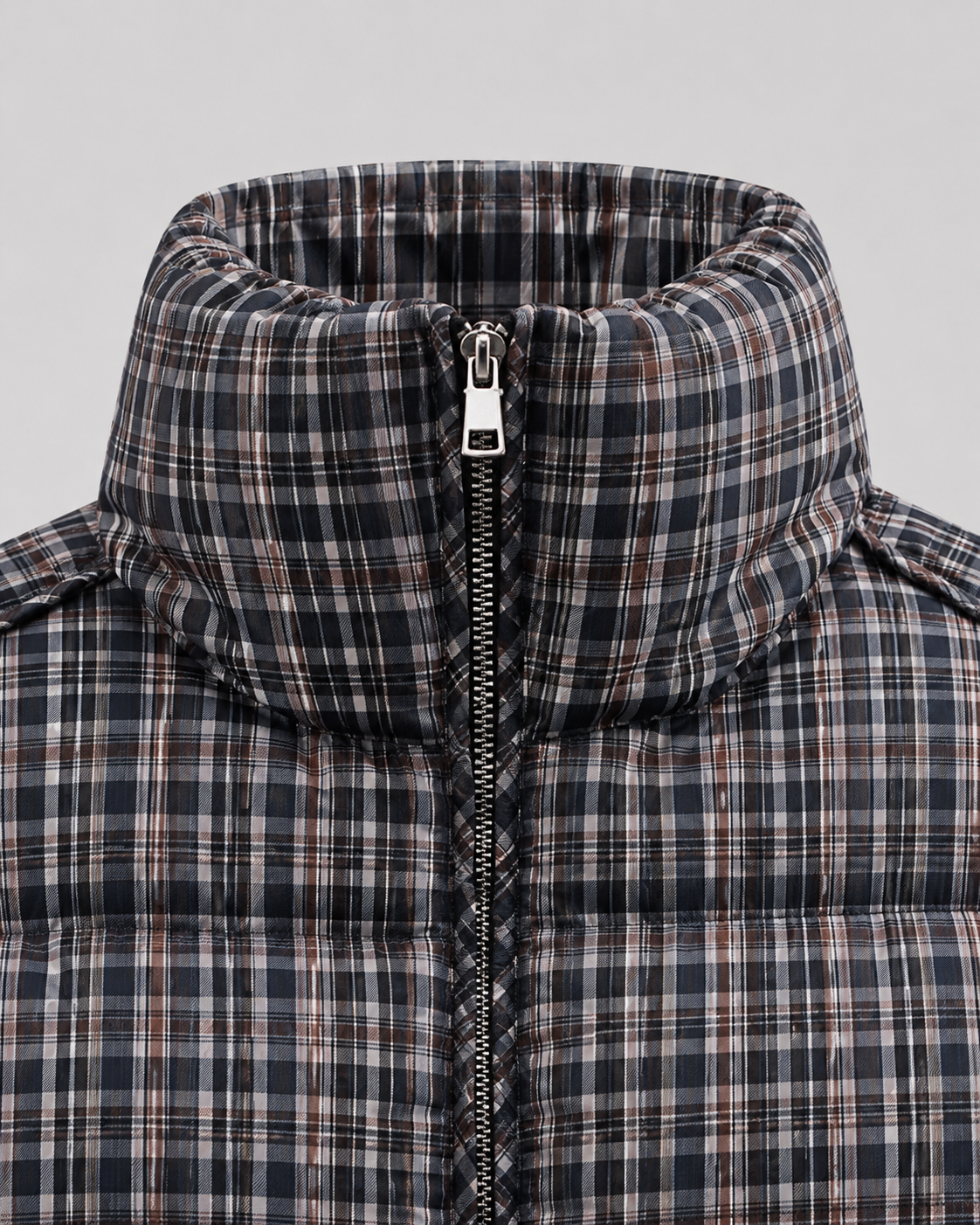 Women's Padded Checked Funnel Neck Winter Puffer Coat