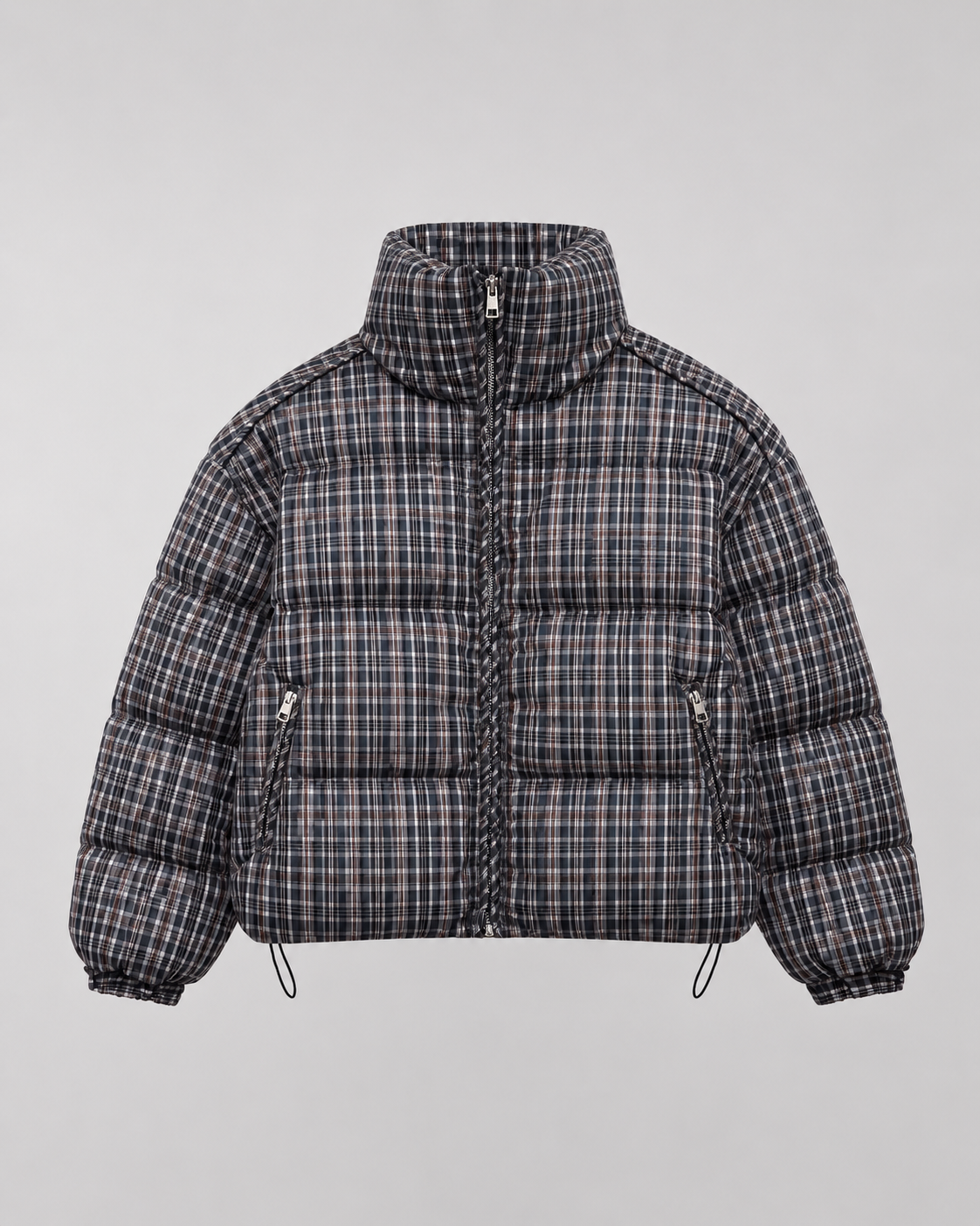 Women's Padded Checked Funnel Neck Winter Puffer Coat