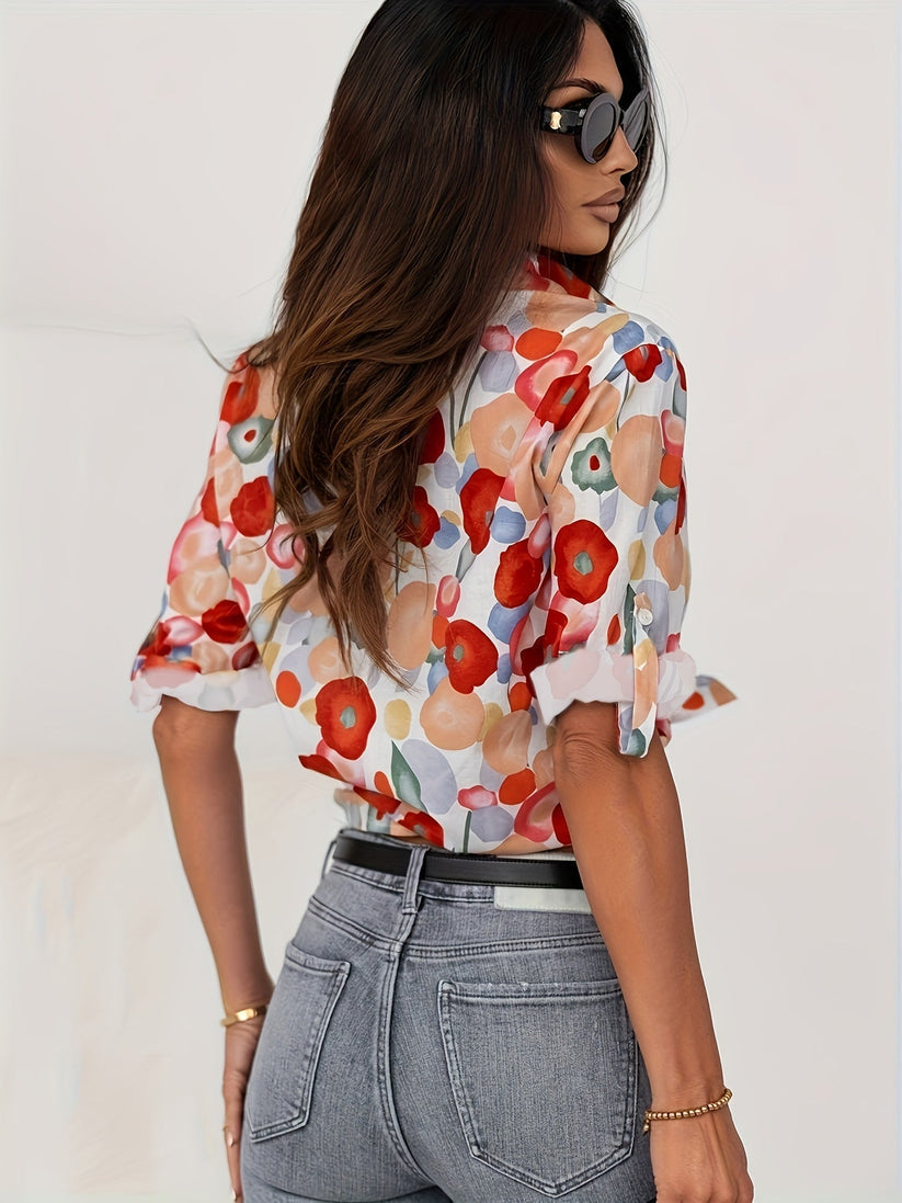 Miranda| Women's Floral Button-Down Blouse, Casual