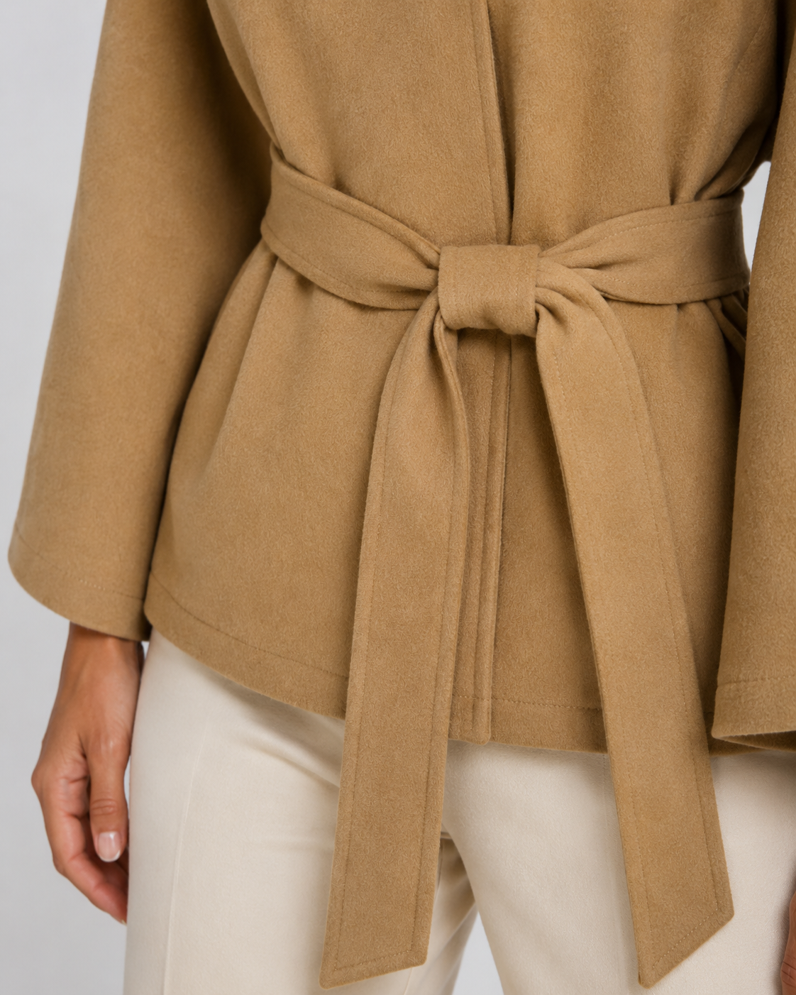 Women's Funnel Neck Belted Cape with Wide Sleeves