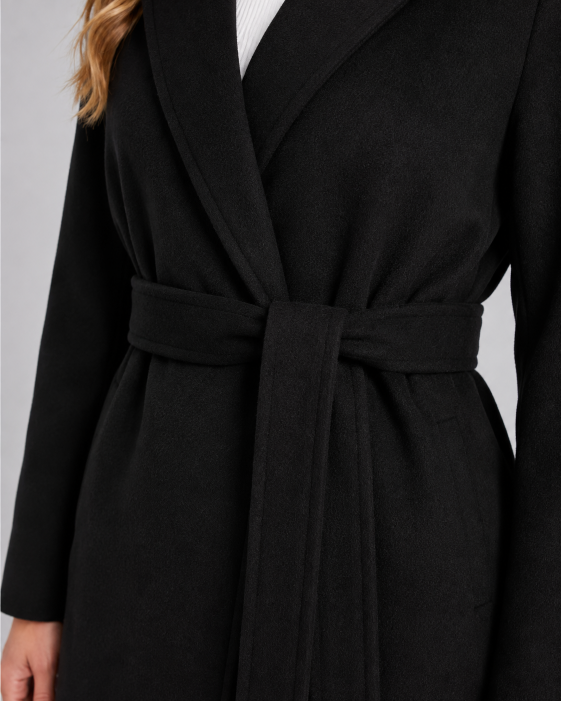 Women's Wrap Coat with Belted Tie Waist and Notched Lapel