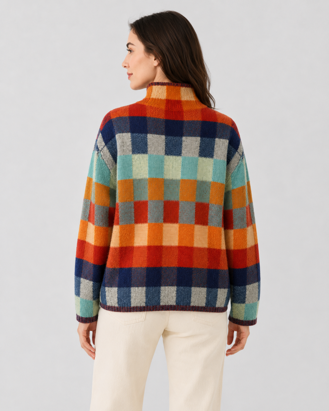 Women's Turtleneck Sweater in Check Knit