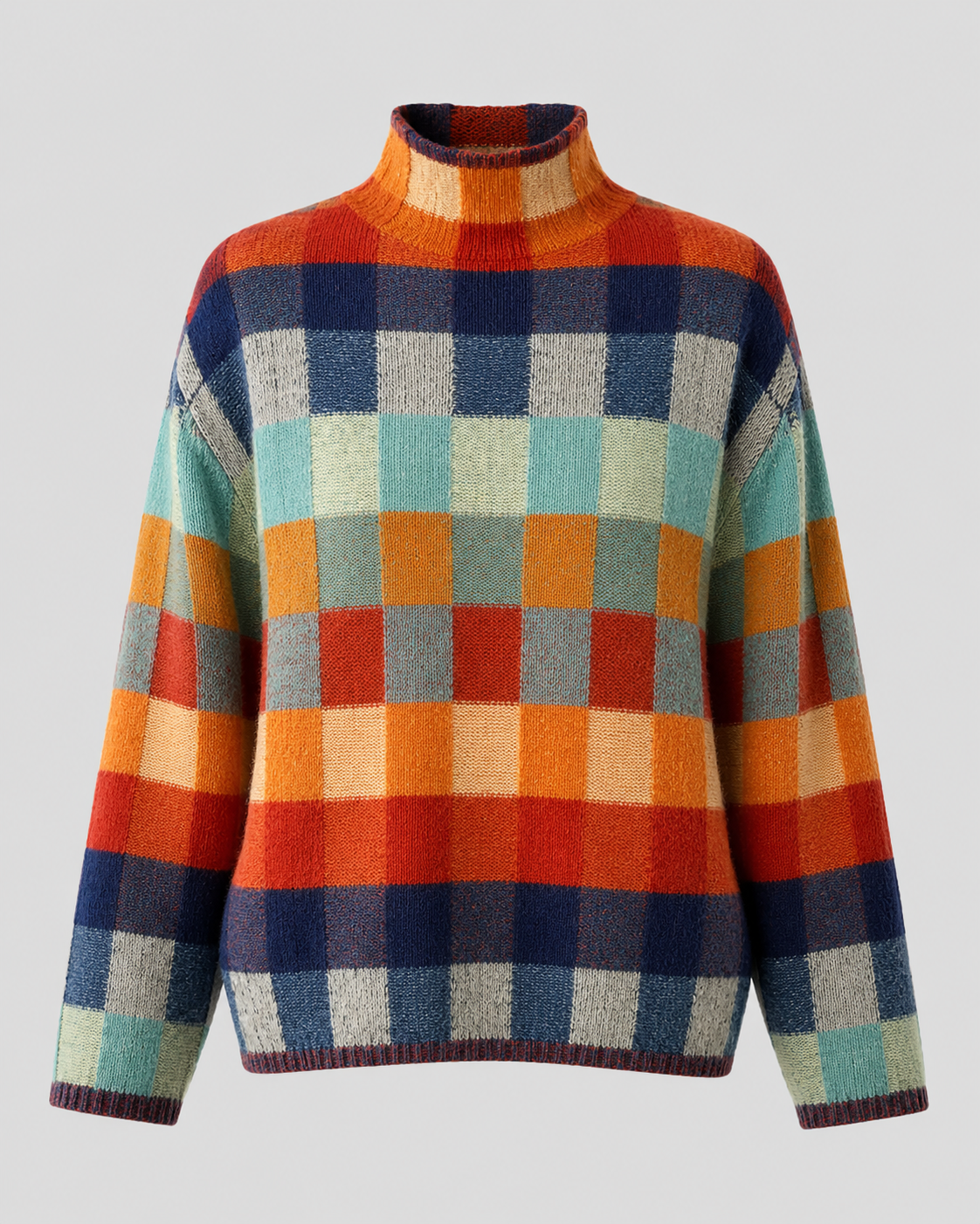 Women's Turtleneck Sweater in Check Knit