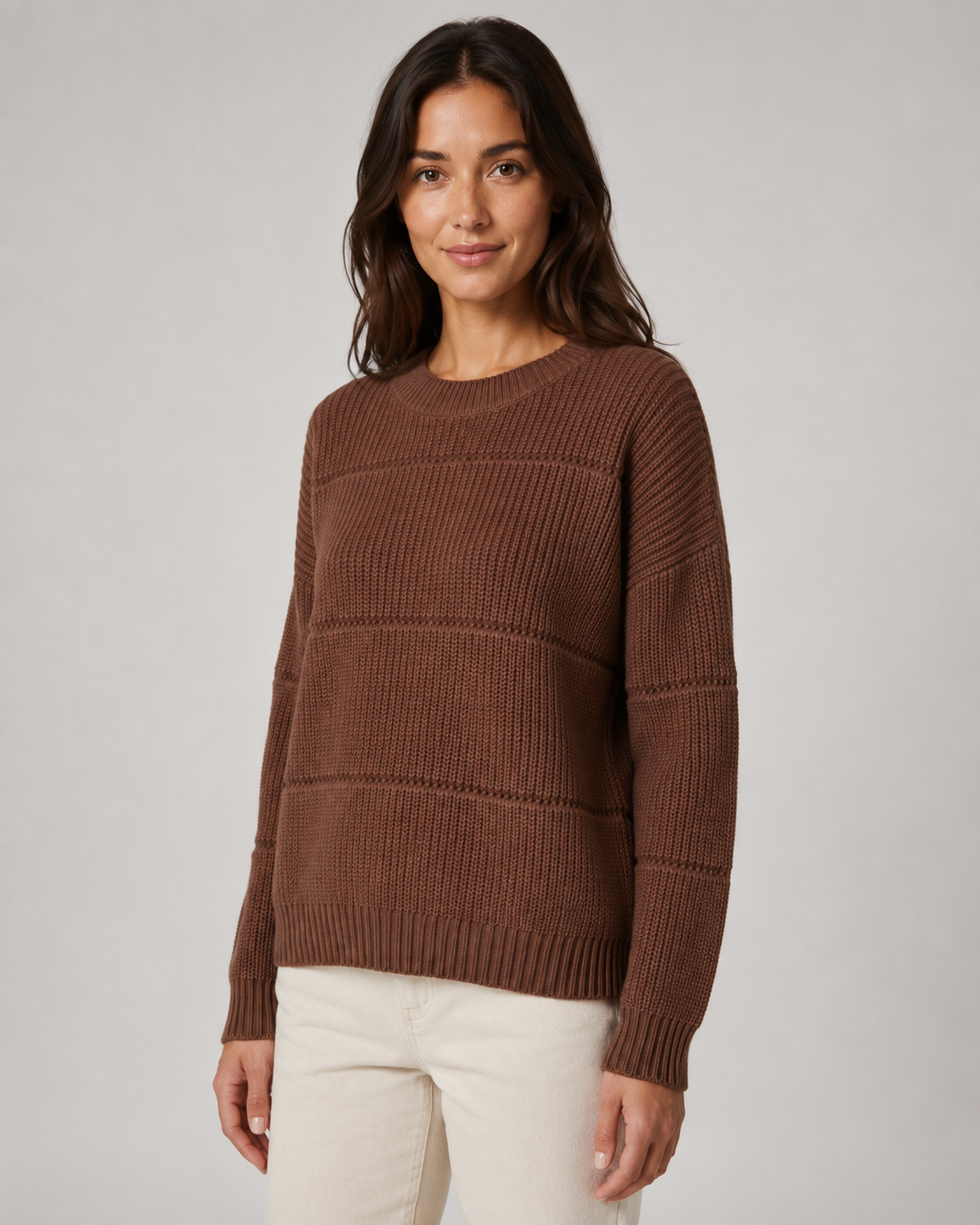 Chunky Knit Crewneck Sweater - Relaxed Fit for Women