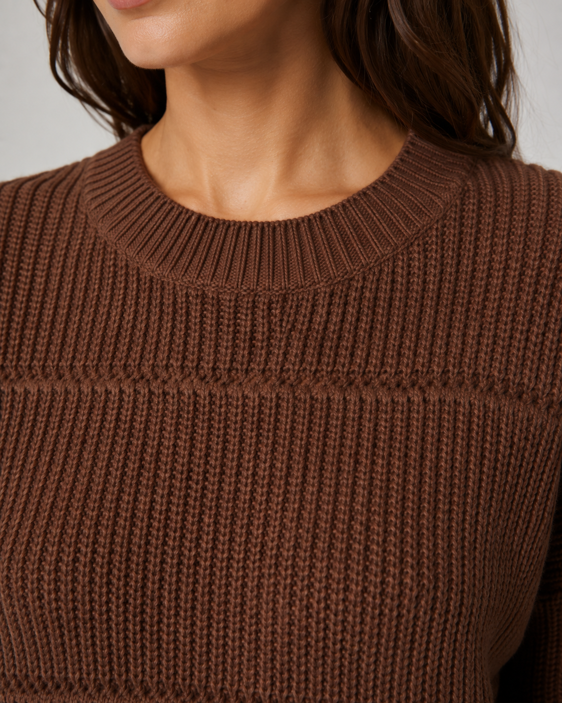 Chunky Knit Crewneck Sweater - Relaxed Fit for Women
