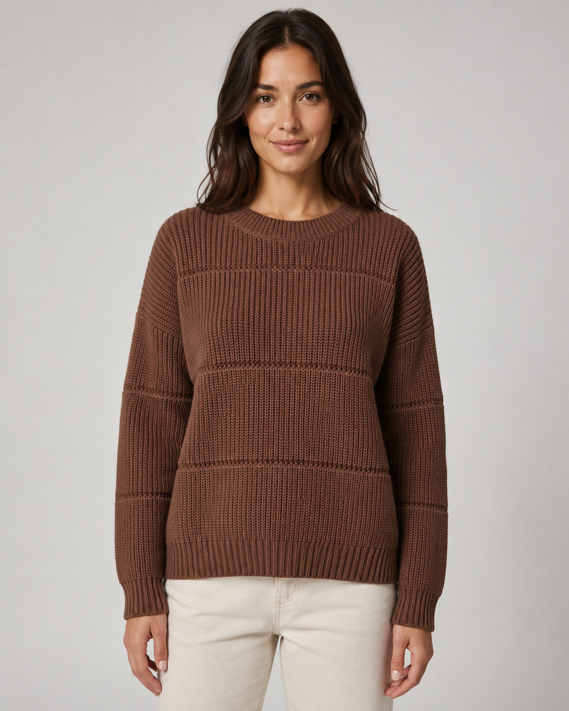 Chunky Knit Crewneck Sweater - Relaxed Fit for Women