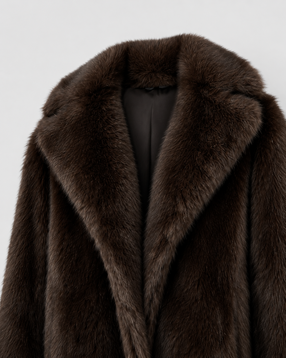 Faux Fur Longline Coat for Women with Wide Collar