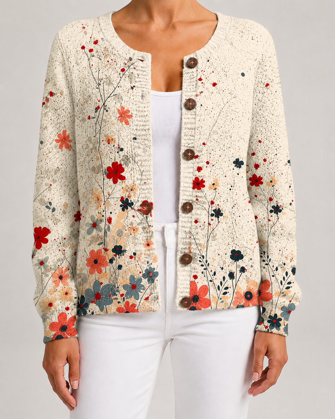 Floral Print Knit Cardigan for Women