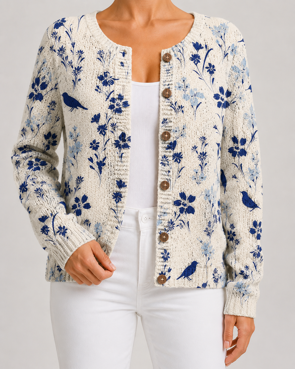 Floral Print Knit Cardigan for Women