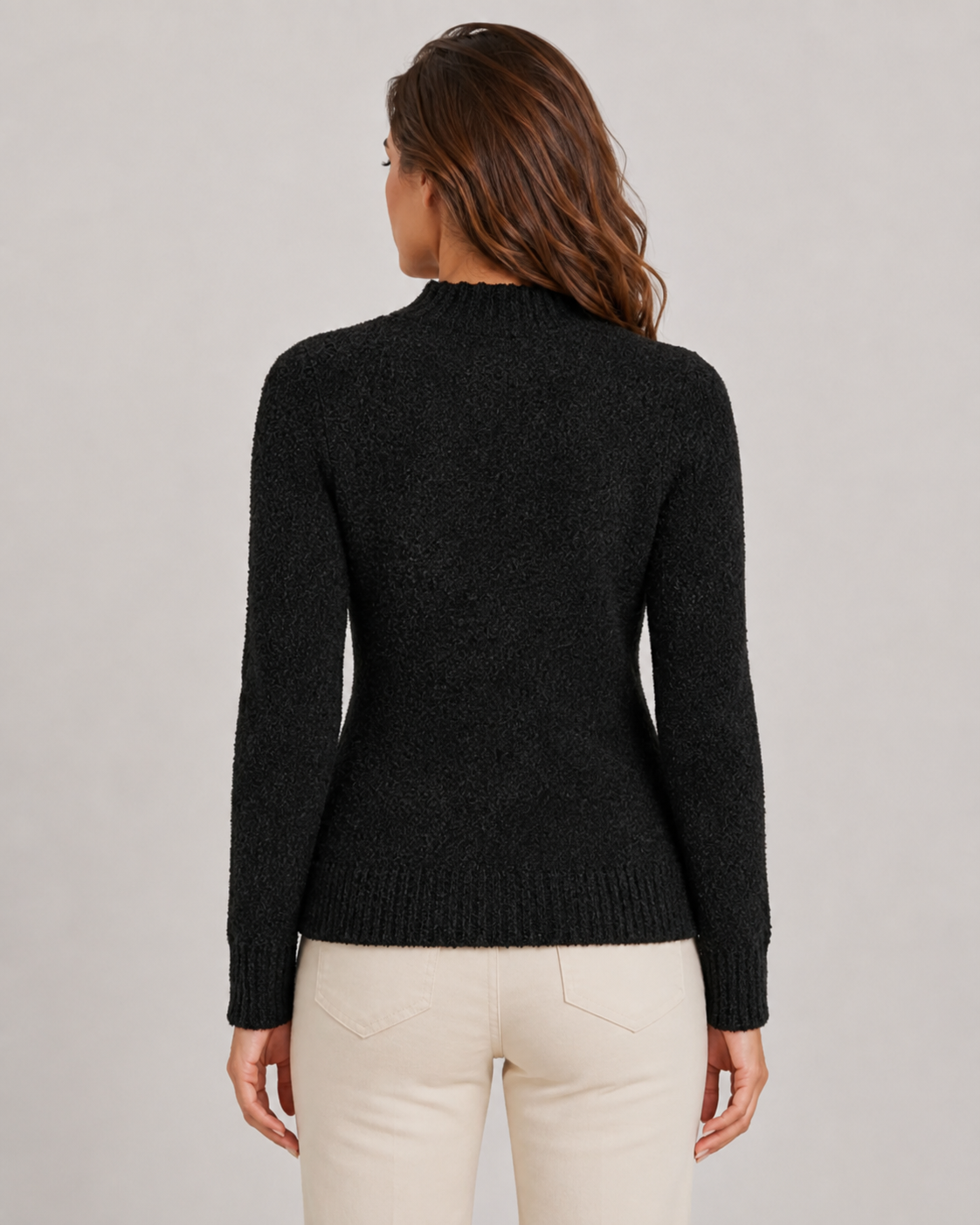 Fluffy Mock Neck Sweater - Fitted Long Sleeve for Women