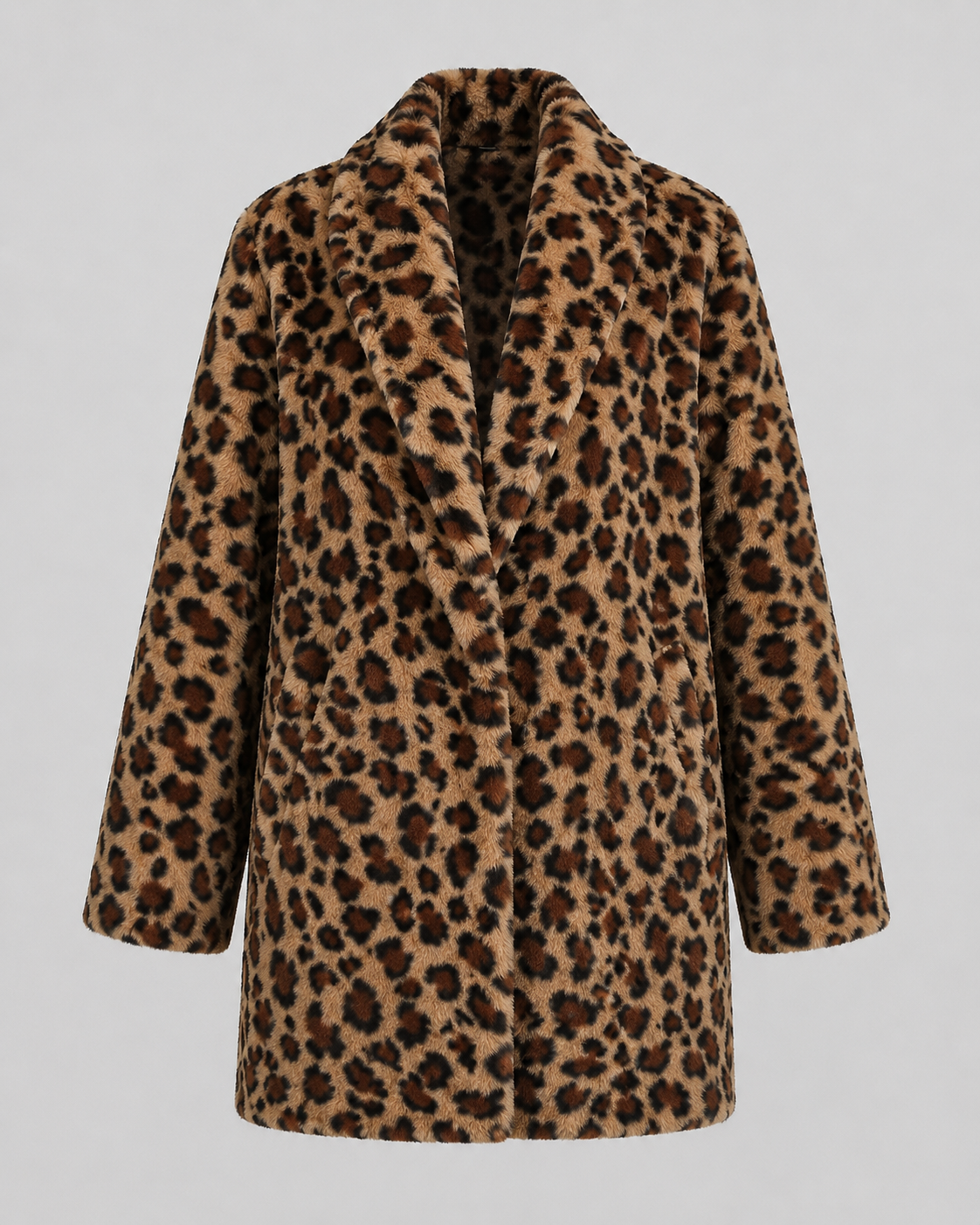 Leopard Print Faux Fur Longline Coat for Women