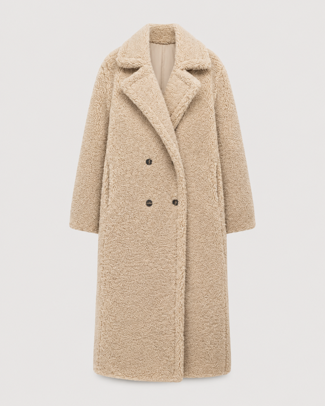 Long Teddy Coat - Double-Breasted Oversized Lapel for Women