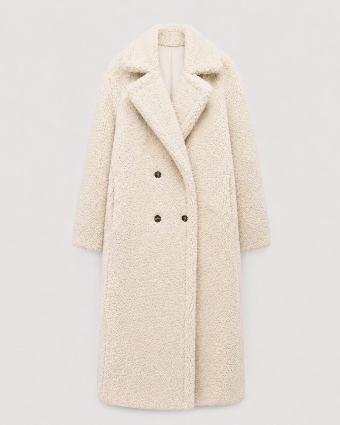 Long Teddy Coat - Double-Breasted Oversized Lapel for Women