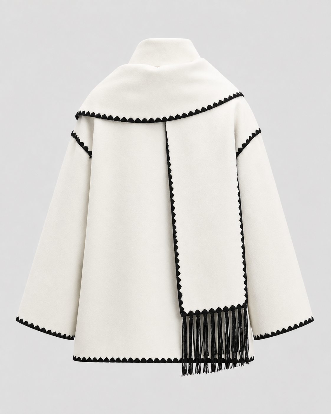 Women's Oversized Fringe Scarf Coat with Whipstitch Detail