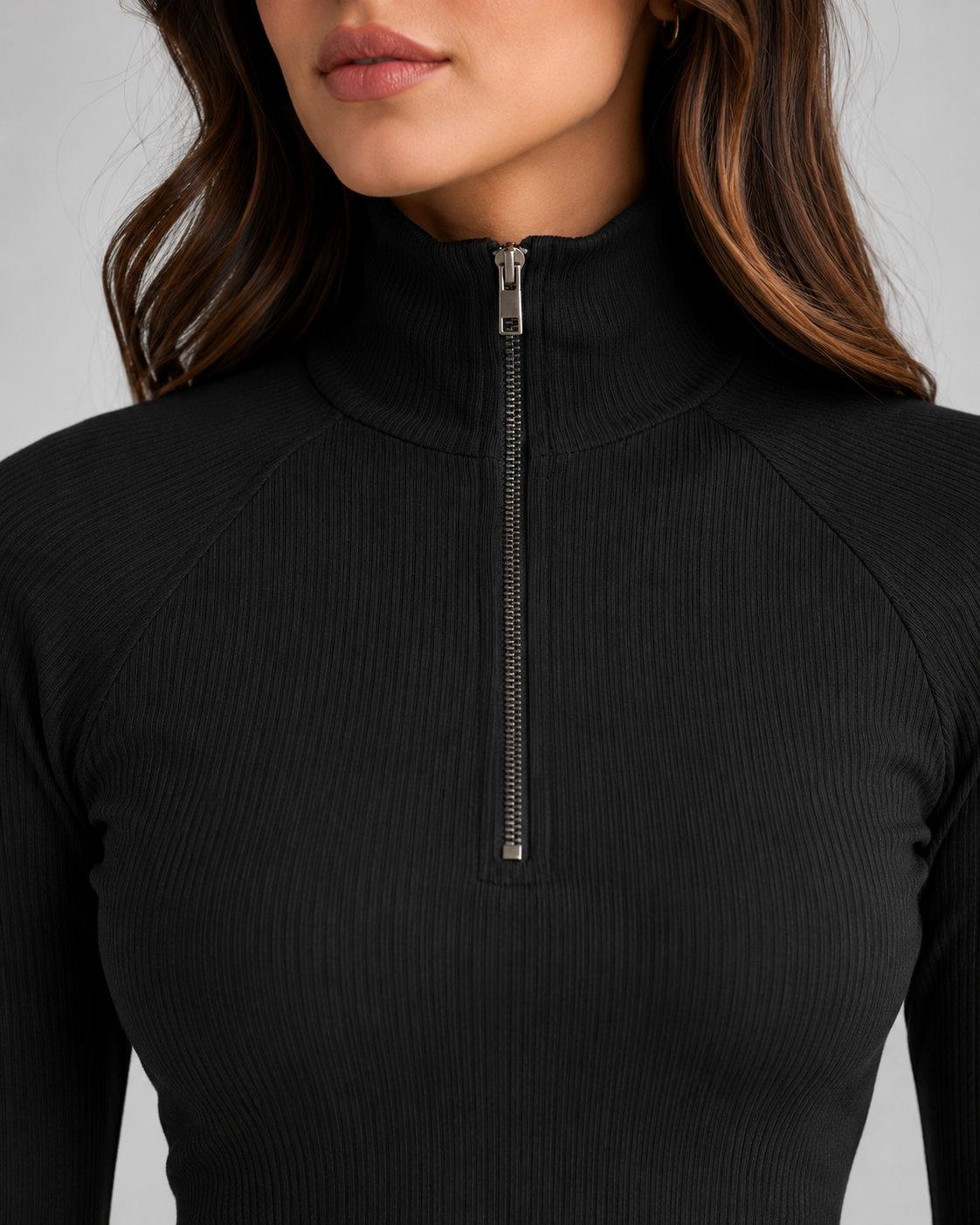 Women's Slim High Neck Ribbed Quarter-Zip Sweater