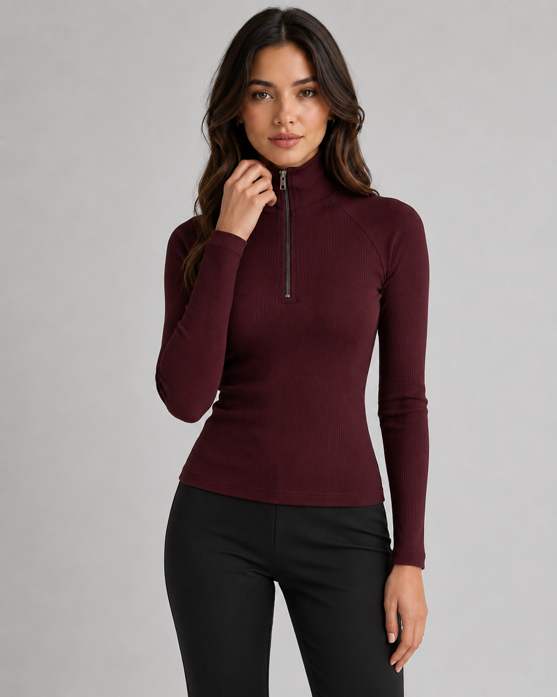 Women's Slim High Neck Ribbed Quarter-Zip Sweater